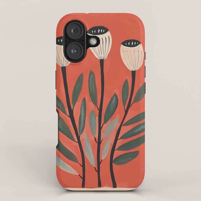 Terracotta Poppy Pod Folk Art iPhone Case Gallery Image 1