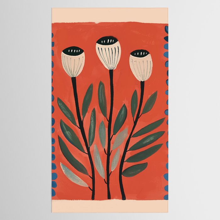 Terracotta Poppy Pod Folk Art Tablecloth Gallery Image 2