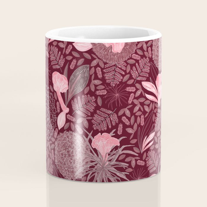 Forest Full of Wild Mushrooms in Burgundy & Peach Coffee Mug Gallery Image 4