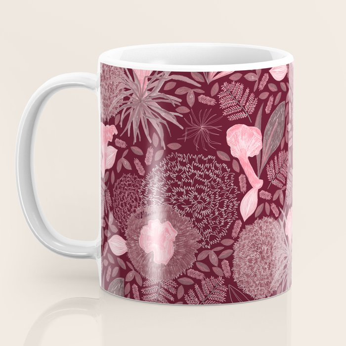 Forest Full of Wild Mushrooms in Burgundy & Peach Coffee Mug Gallery Image 3