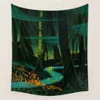 Magical Dark Fantasy Forest Woodblock Wall Tapestry Gallery Image 4