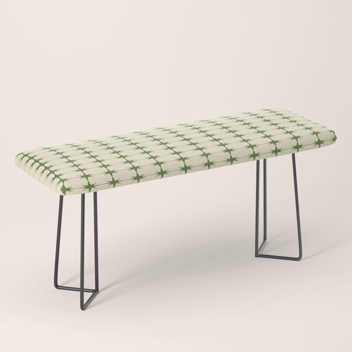 Mid Century Modern Atomic Stars Grid in Retro Christmas Green and Cream Bench Gallery Image 1