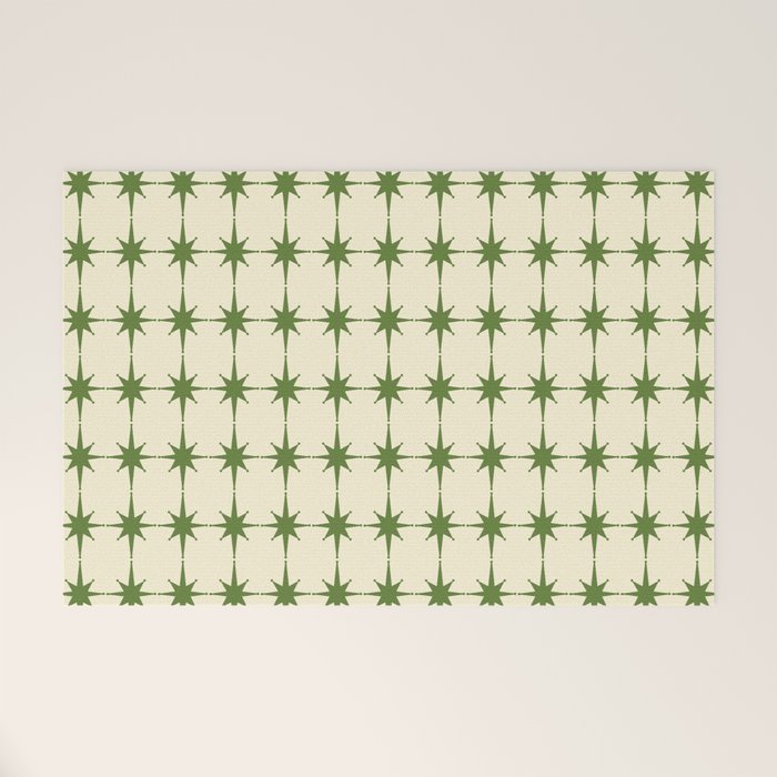 Mid Century Modern Atomic Stars Grid in Retro Christmas Green and Cream Welcome Mat Gallery Image 1
