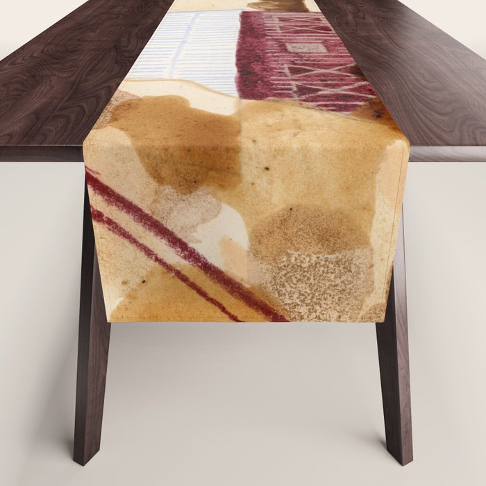 Rustic Country Barn Painting in Yellow Ochre & Brown Table Runner Gallery Image 1