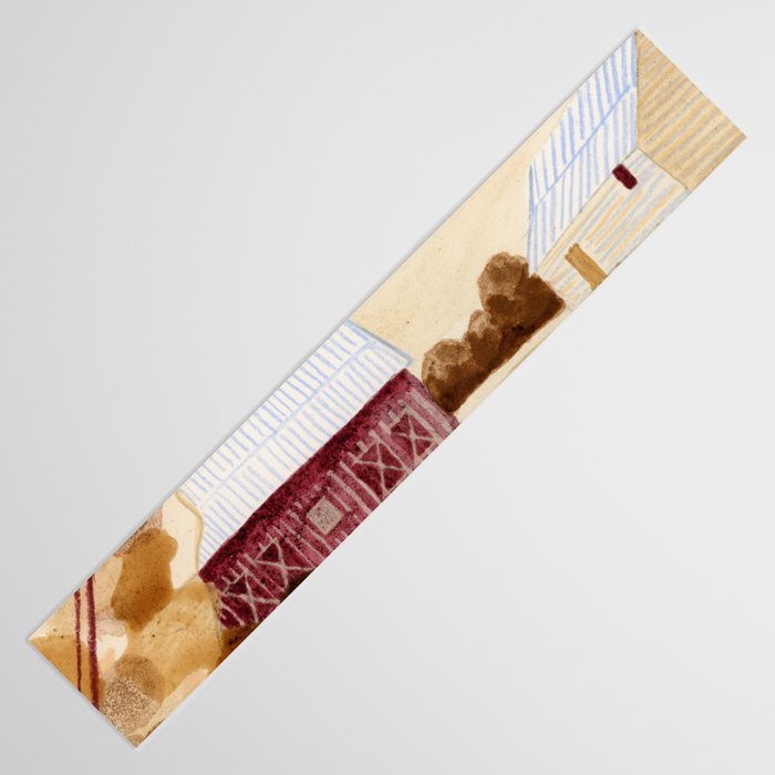 Rustic Country Barn Painting in Yellow Ochre & Brown Table Runner Gallery Image 3