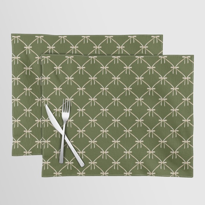 Bows & Ribbons Pattern XXII Dark Olive Green Placemat Gallery Image 1