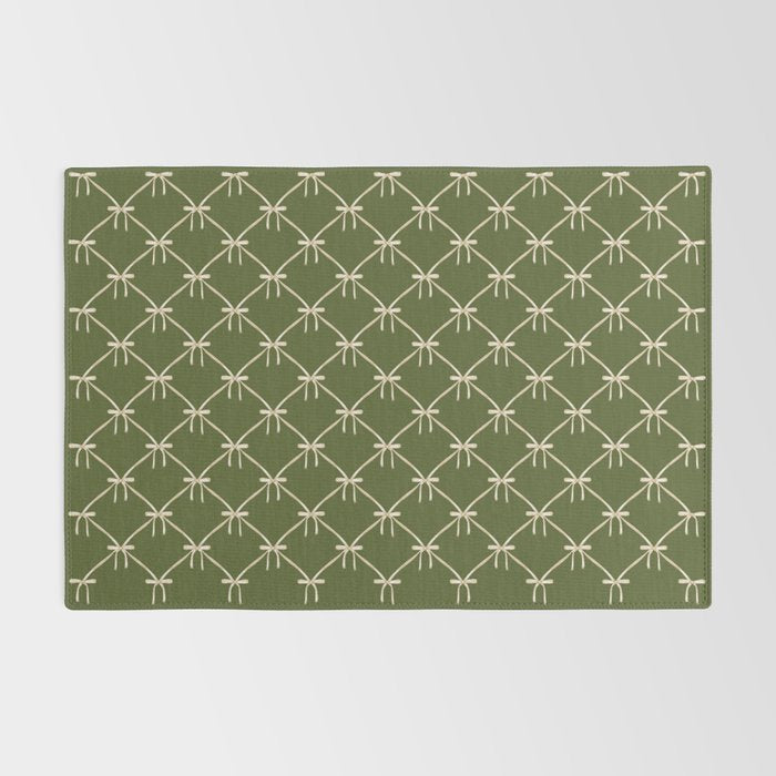Bows & Ribbons Pattern XXII Dark Olive Green Rug Gallery Image 2
