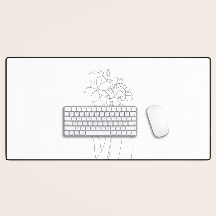 Minimal Line Art Woman with Orchids Desk Mat Gallery Image 1
