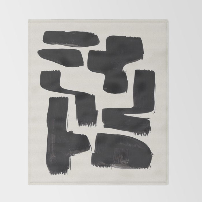 Mid Century Modern Minimalist Abstract Art Brush Strokes Black & White Ink Art Shapes Throw Blanket Gallery Image 2