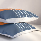Mid Century Modern Geometric 133 in Navy Blue and vintage orange (Sun and Rainbow Abstract) Pillow Sham Gallery Image 3