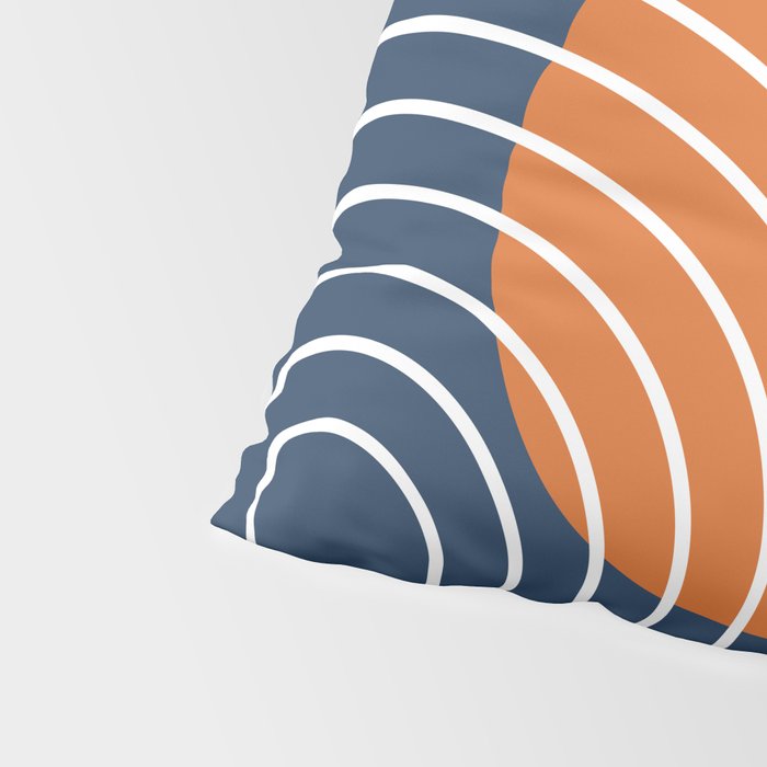 Mid Century Modern Geometric 133 in Navy Blue and vintage orange (Sun and Rainbow Abstract) Pillow Sham Gallery Image 4