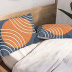 Mid Century Modern Geometric 133 in Navy Blue and vintage orange (Sun and Rainbow Abstract) Pillow Sham Gallery Image 2