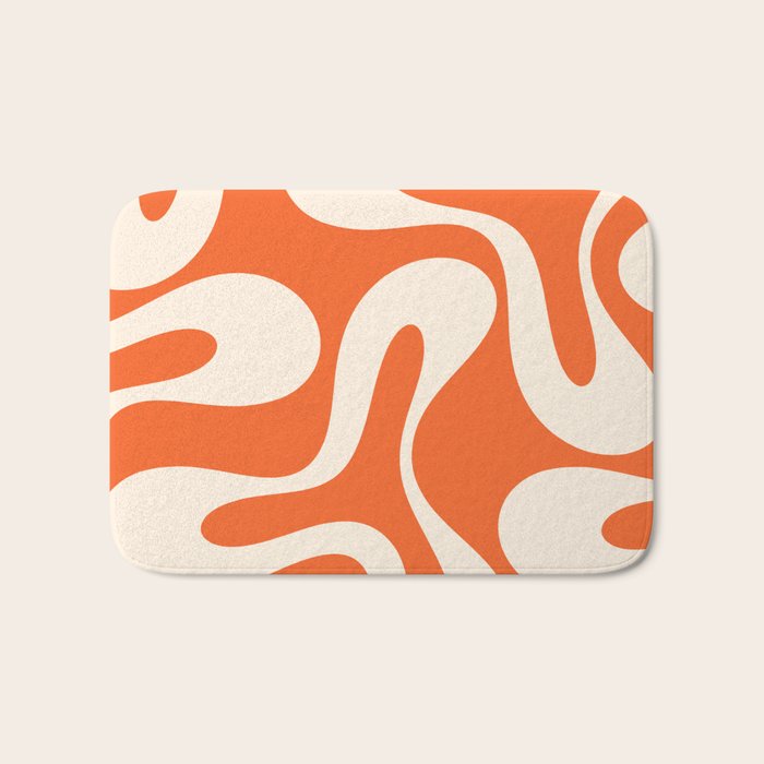 Soft Curves Retro Modern Abstract Pattern in Orange and Cream Bath Mat Gallery Image 1