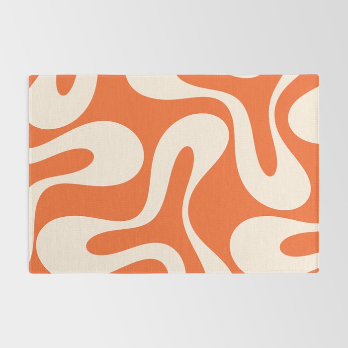 Soft Curves Retro Modern Abstract Pattern in Orange and Cream Rug Gallery Image 2