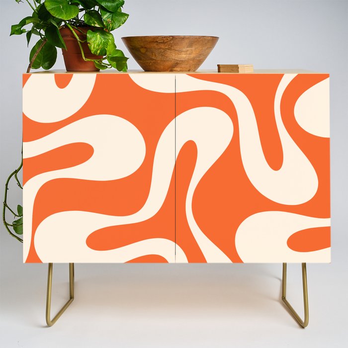 Soft Curves Retro Modern Abstract Pattern in Orange and Cream Credenza Gallery Image 1