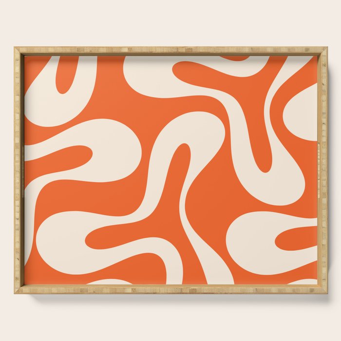 Soft Curves Retro Modern Abstract Pattern in Orange and Cream Serving Tray Gallery Image 1