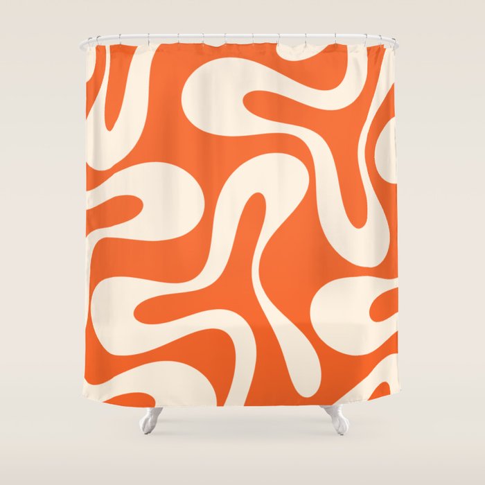 Soft Curves Retro Modern Abstract Pattern in Orange and Cream Shower Curtain Gallery Image 1