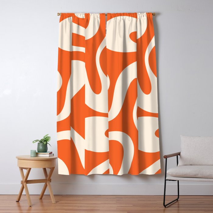 Soft Curves Retro Modern Abstract Pattern in Orange and Cream Window Curtain Gallery Image 1