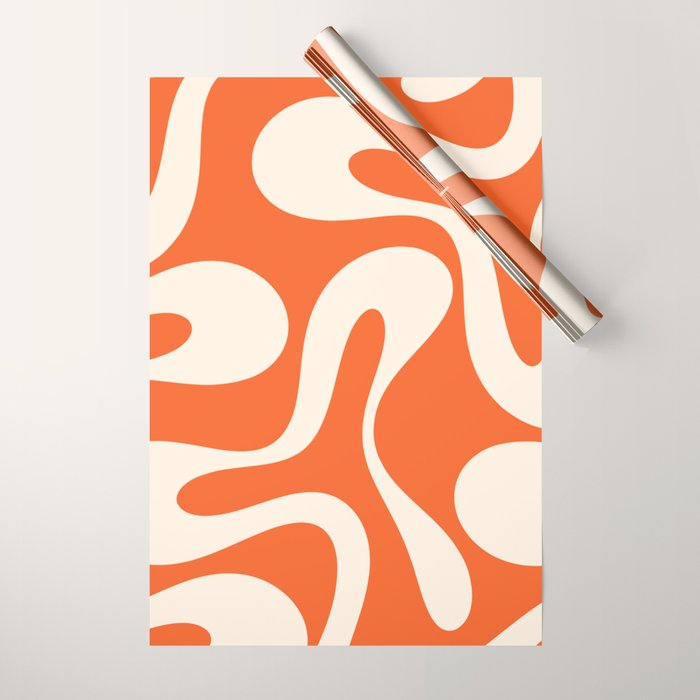 Soft Curves Retro Modern Abstract Pattern in Orange and Cream Wrapping Paper Gallery Image 1
