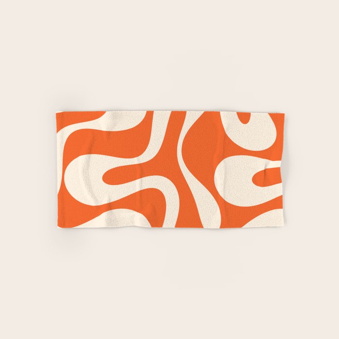 Soft Curves Retro Modern Abstract Pattern in Orange and Cream Bath Towel Gallery Image 1