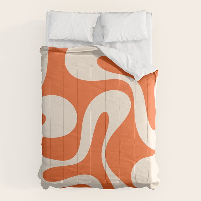 Soft Curves Retro Modern Abstract Pattern in Orange and Cream Comforter Gallery Image 6
