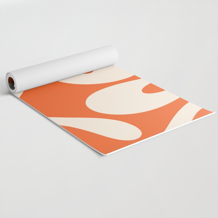 Soft Curves Retro Modern Abstract Pattern in Orange and Cream Yoga Mat Gallery Image 2