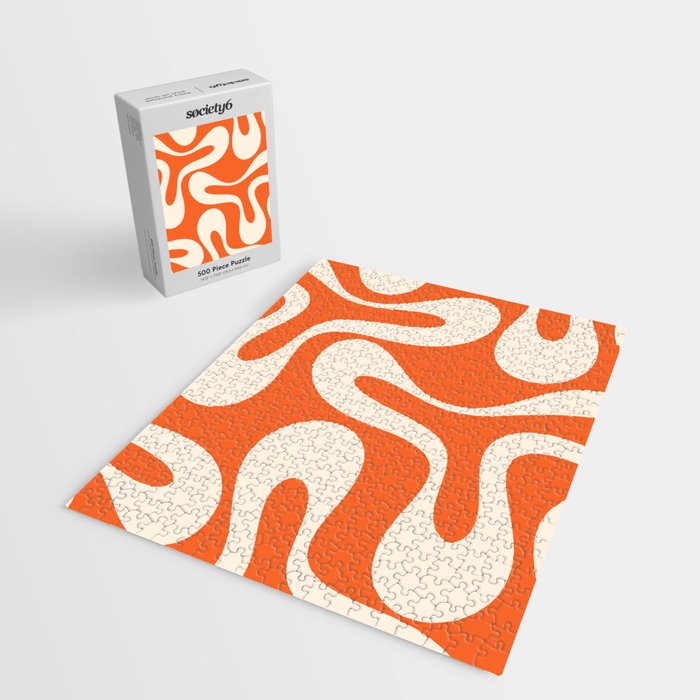 Soft Curves Retro Modern Abstract Pattern in Orange and Cream Jigsaw Puzzle Gallery Image 2