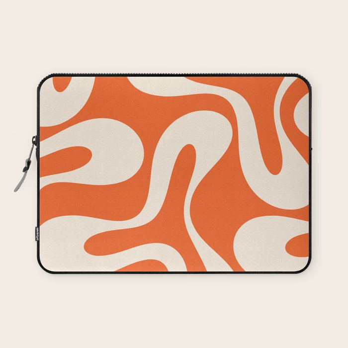 Soft Curves Retro Modern Abstract Pattern in Orange and Cream Laptop Sleeve Gallery Image 1