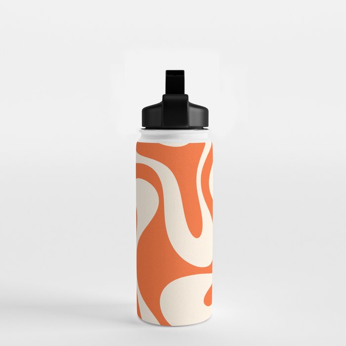 Soft Curves Retro Modern Abstract Pattern in Orange and Cream Water Bottle Gallery Image 2