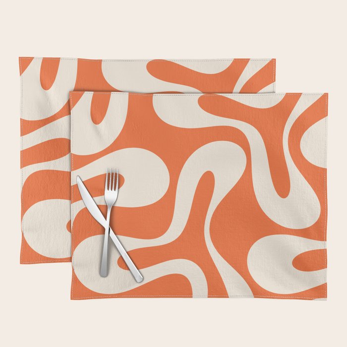 Soft Curves Retro Modern Abstract Pattern in Orange and Cream Placemat Gallery Image 1