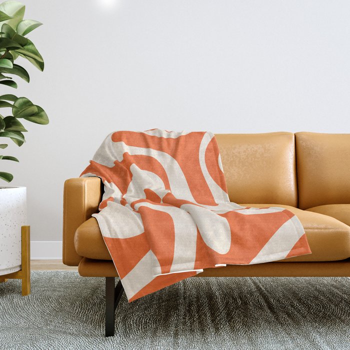 Soft Curves Retro Modern Abstract Pattern in Orange and Cream Throw Blanket Gallery Image 1