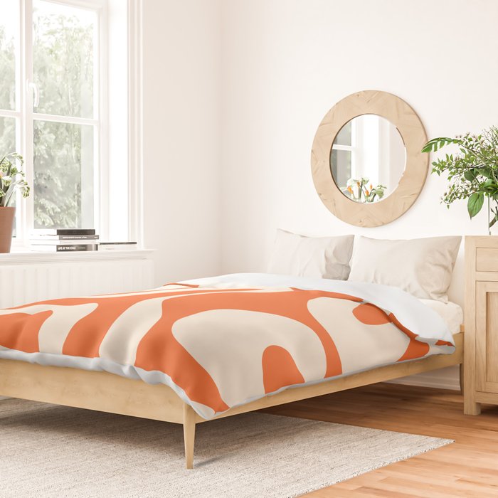 Soft Curves Retro Modern Abstract Pattern in Orange and Cream Duvet Cover Gallery Image 2