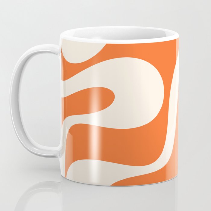 Soft Curves Retro Modern Abstract Pattern in Orange and Cream Coffee Mug Gallery Image 3