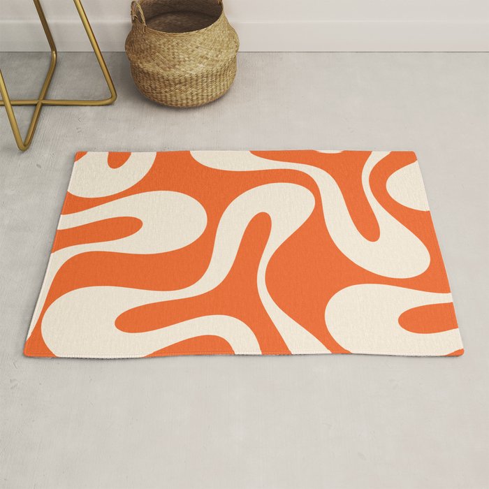 Soft Curves Retro Modern Abstract Pattern in Orange and Cream Rug Gallery Image 1