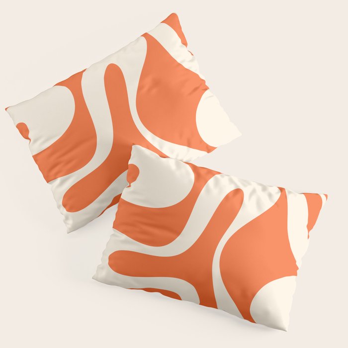Soft Curves Retro Modern Abstract Pattern in Orange and Cream Pillow Sham Gallery Image 1