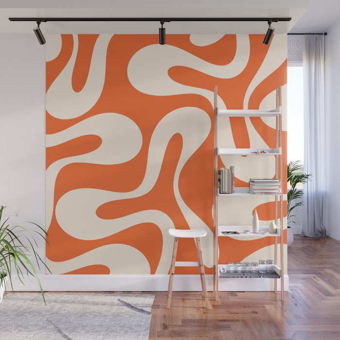 Soft Curves Retro Modern Abstract Pattern in Orange and Cream Wall Mural Gallery Image 1