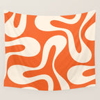 Soft Curves Retro Modern Abstract Pattern in Orange and Cream Wall Tapestry Gallery Image 4