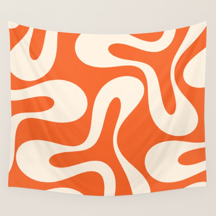 Soft Curves Retro Modern Abstract Pattern in Orange and Cream Wall Tapestry Gallery Image 4