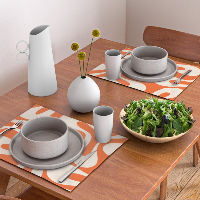 Soft Curves Retro Modern Abstract Pattern in Orange and Cream Placemat Gallery Image 2