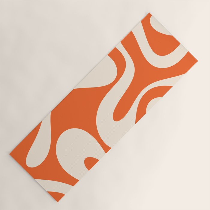 Soft Curves Retro Modern Abstract Pattern in Orange and Cream Yoga Mat Gallery Image 1