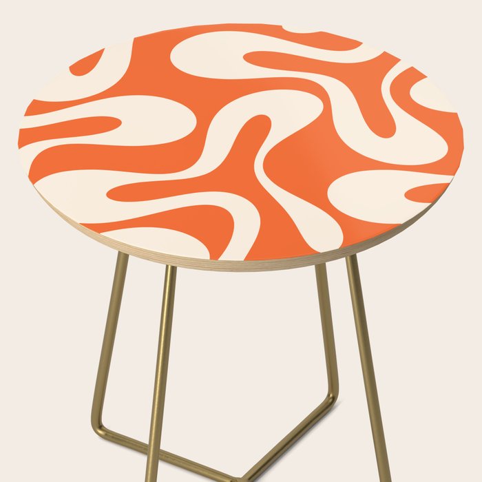 Soft Curves Retro Modern Abstract Pattern in Orange and Cream Side Table Gallery Image 2