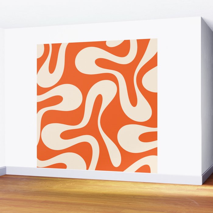 Soft Curves Retro Modern Abstract Pattern in Orange and Cream Wall Mural Gallery Image 2