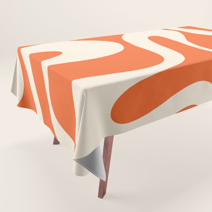 Soft Curves Retro Modern Abstract Pattern in Orange and Cream Tablecloth Gallery Image 1