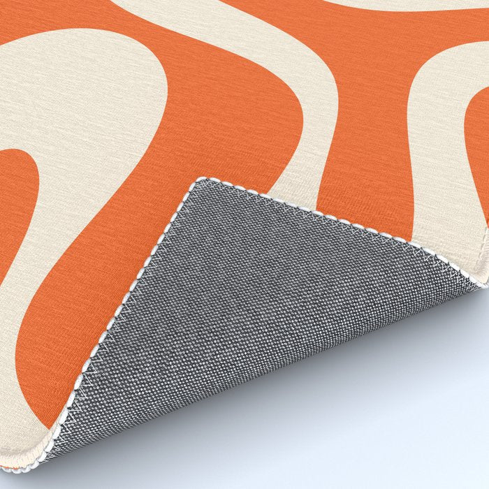 Soft Curves Retro Modern Abstract Pattern in Orange and Cream Rug Gallery Image 4