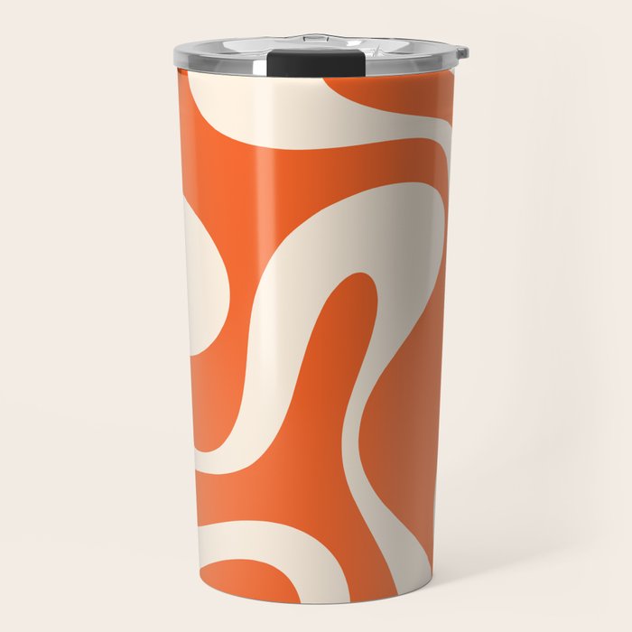 Soft Curves Retro Modern Abstract Pattern in Orange and Cream Travel Mug Gallery Image 1