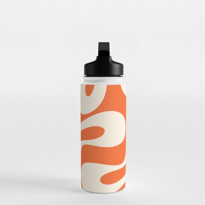 Soft Curves Retro Modern Abstract Pattern in Orange and Cream Water Bottle Gallery Image 3