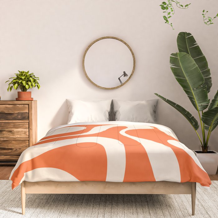 Soft Curves Retro Modern Abstract Pattern in Orange and Cream Comforter Gallery Image 3