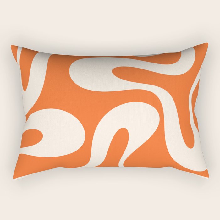 Soft Curves Retro Modern Abstract Pattern in Orange and Cream Rectangular Pillow Gallery Image 2