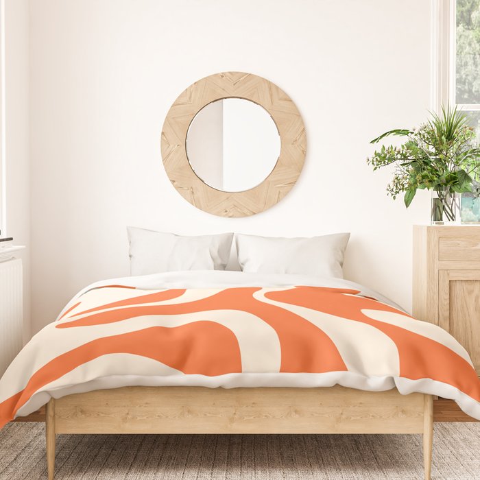 Soft Curves Retro Modern Abstract Pattern in Orange and Cream Duvet Cover Gallery Image 3