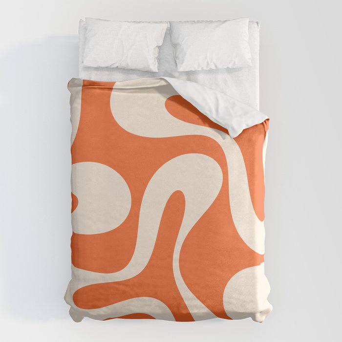 Soft Curves Retro Modern Abstract Pattern in Orange and Cream Duvet Cover Gallery Image 1
